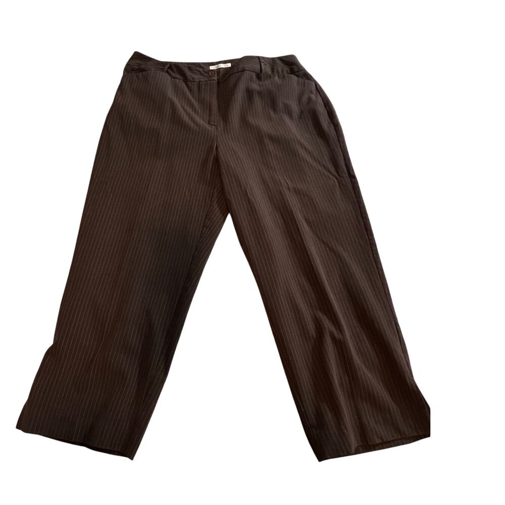 Emma James Pinstripe Dress Pants Size 14 Brown Stretch Straight Leg Career